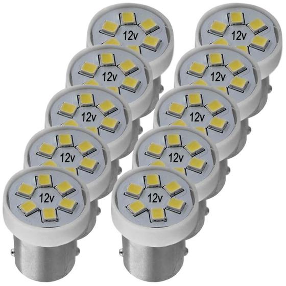 10 Lâmpada Autopoli BA15S 67 12V 6 LEDS Branco Sinalização