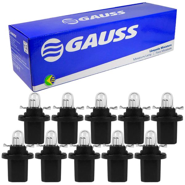 10 Lâmpada Gauss Miniatura Incolor 1 2W 12V B8 5D GL2721MF
