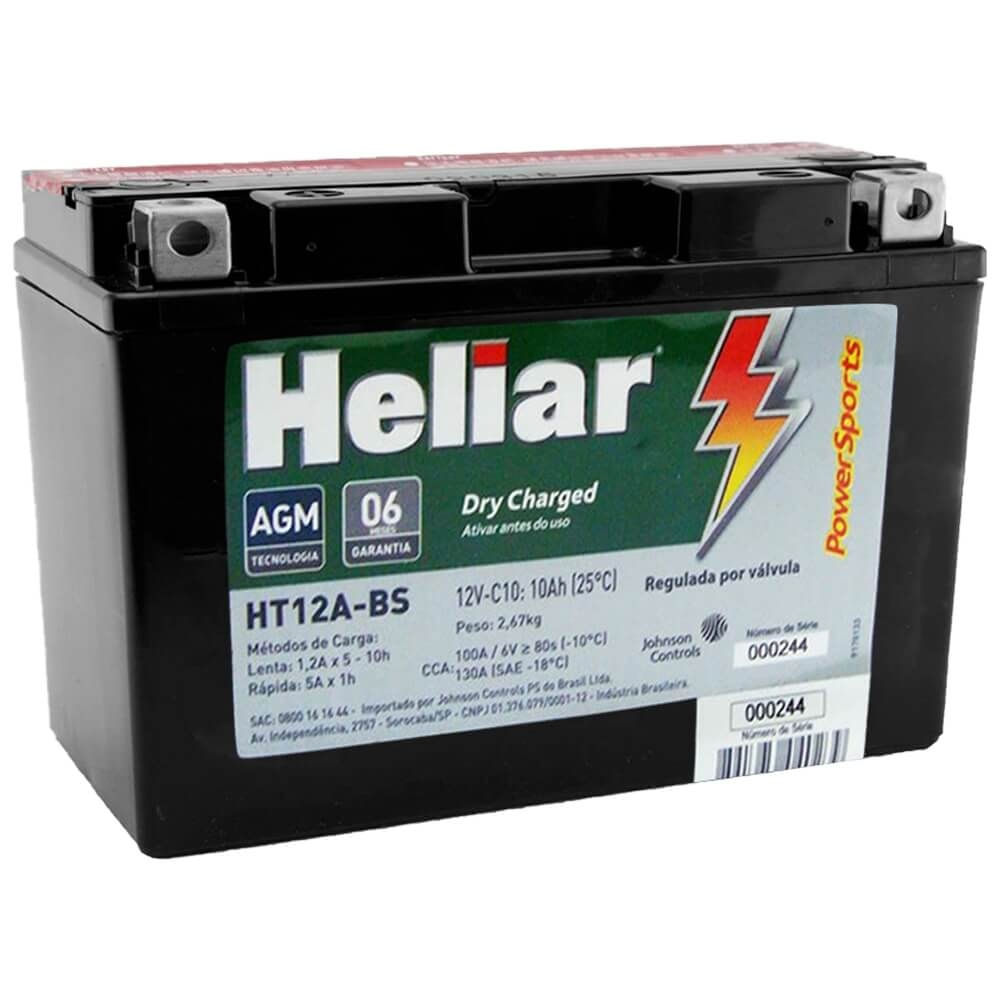 Bateria Moto Heliar HT12ABS Powersports Selada 10AH 12 Volts Caixa Baixa 10 5 Altura