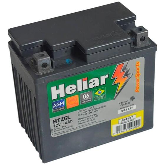 Bateria Moto Honda Biz 100 Heliar HTZ5L Powersports Selada 4AH 12V