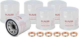 Kefly Filtros de óleo de motor 15208-65F0E para Nissan Rogue Altima Frontier Pathfinder Kicks Infiniti, com junta de plugue de drenagem 11026-JA00A (6 peças)