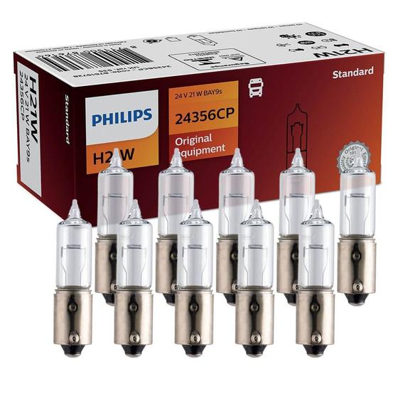 Kit 10 Lâmpada Philips Sinalização 21W 24V BAY9S H21 Freio Pisca