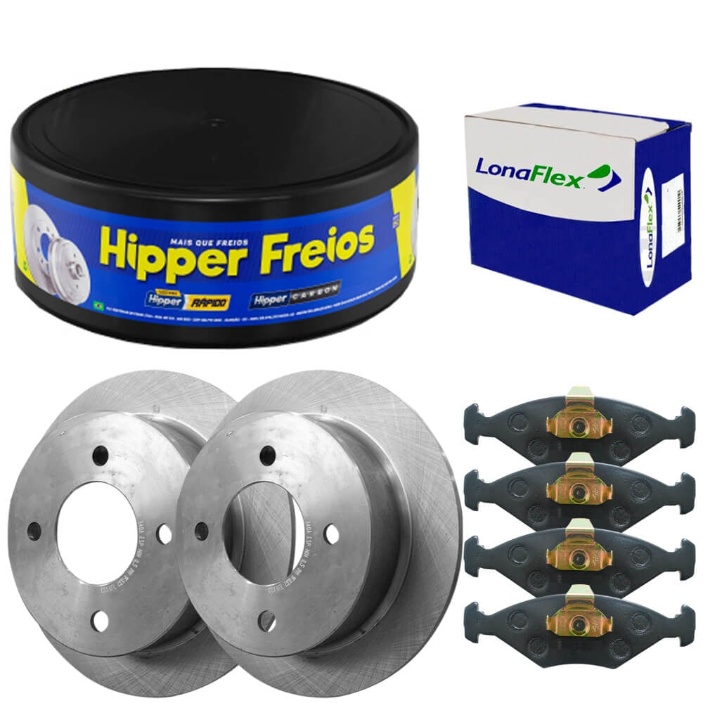 Kit Pastilha Disco Freio Fiesta 96 2002 Dianteiro Solido Teves Lonaflex