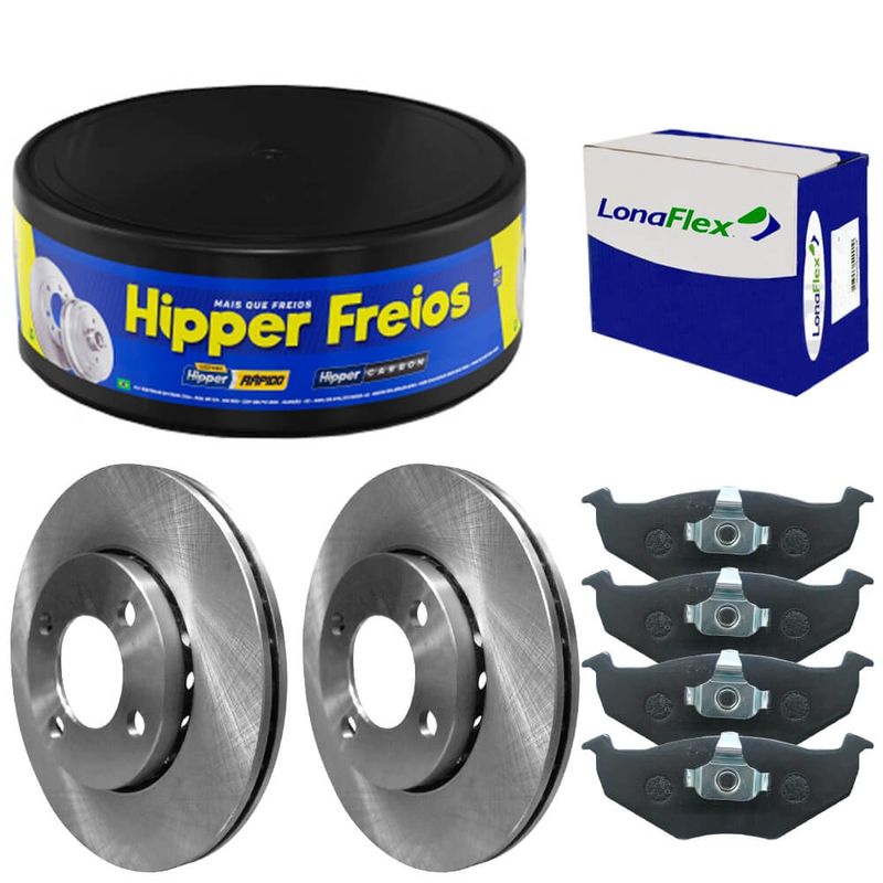 Kit Pastilha Disco Freio Saveiro 2014 2018 Dianteiro Ventilado Teves Lonaflex