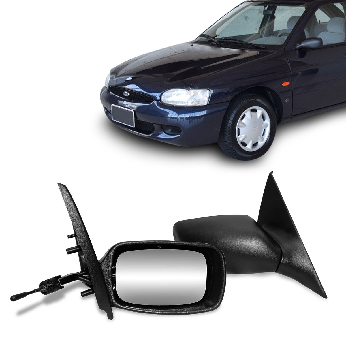 Retrovisor Ford Escort 97 2002 Preto Controle Cofran