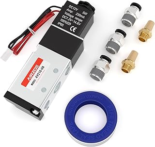 AIRZOE Válvula solenoide de 5 vias NPT 12V 2 posições de 1/10.2 cm, válvula solenoide elétrica operada por piloto de bobina única (fio de saída) 4V210-08